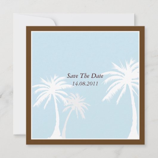 Blauw/bruin palmbomen Weddenschap Bewaar de datum Save The Date (Voorkant)