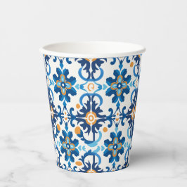 Blauw & Bruin Patroon Papier Cup Papieren Bekers