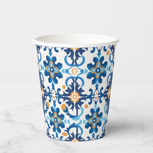 Blauw & Bruin Patroon Papier Cup Papieren Bekers (Voorkant)