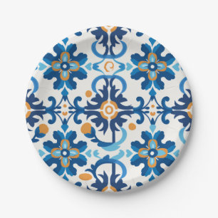 Blauw & Bruin Patroon Papieren Bowl Bordje