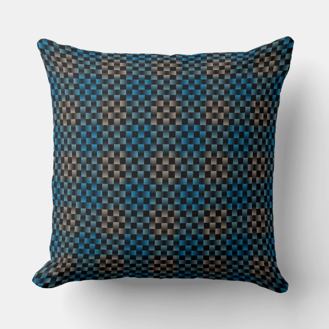Blauw Bruin Plaid Checker Weave Patroon Kussen (Voorkant)