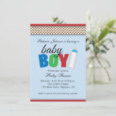 Blauw & Bruin Polka Dots Baby shower Jongen Kaart (Staand voorkant)