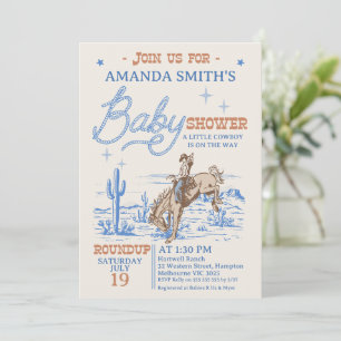 Blauw Bruin Rodeo Cowboy Baby shower Kaart