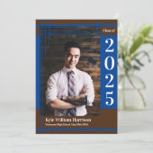 Blauw Bruin School Kleur Afstuderen Foto Plaid Kaart (Staand voorkant)