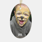 Blauw & Bruin Shark Dot Stripes Foto Ornament (Links)