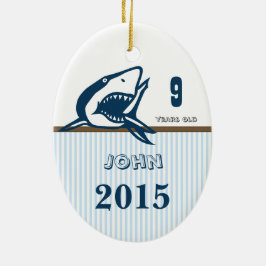 Blauw & Bruin Shark Dot Stripes Foto Ornament
