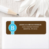 Blauw/Bruin sierlijke Stippen Custom Monogrammed F Etiket (Insitu)