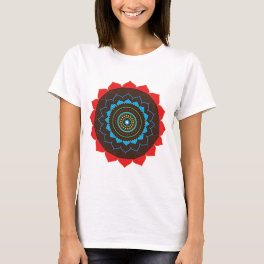 Blauw, Bruin, Sinaasappel, Rood Mandala T-shirt (Voorkant)