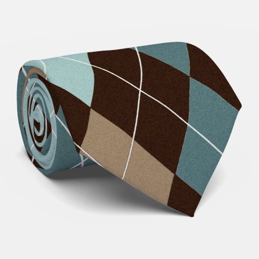 Blauw/Bruin Stijlvol Argyle Stropdas (Opgerold)