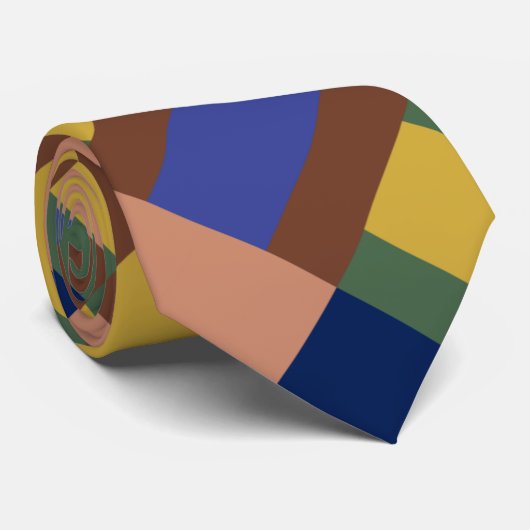 Blauw bruin Tan Groen Geel Kleurenblok Afdrukken Stropdas (Opgerold)