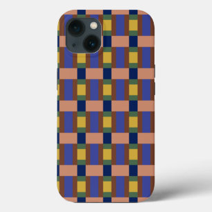 Blauw Bruin Taupe Groen Geel Kleur Blokprint iPhone 13 Hoesje