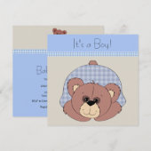 Blauw Bruin Teddy Bear Baby Boy Shower Kaart (Voorkant / Achterkant)