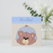 Blauw Bruin Teddy Bear Baby Boy Shower Kaart (Staand voorkant)