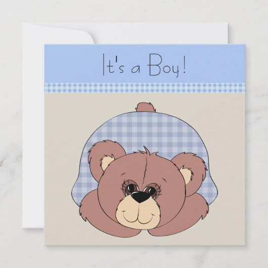 Blauw Bruin Teddy Bear Baby Boy Shower Kaart (Voorkant)
