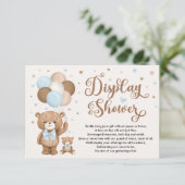 Blauw Bruin Teddy Bear Baby Jongen Display Douche Informatiekaartje (Staand voorkant)