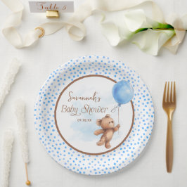 Blauw Bruin Teddy Bear Baby shower Papier Bord