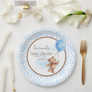 Blauw Bruin Teddy Bear Baby shower Papier Bord