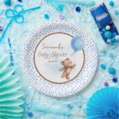 Blauw Bruin Teddy Bear Baby shower Papier Bord (Feest)