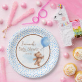 Blauw Bruin Teddy Bear Baby shower Papier Bord (Feest)