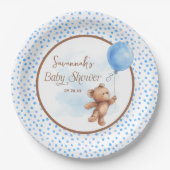 Blauw Bruin Teddy Bear Baby shower Papier Bord (Voorkant)