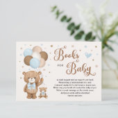 Blauw Bruin Teddy Bear Boeken voor Baby Boy Informatiekaartje (Staand voorkant)