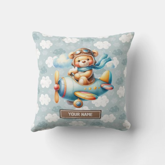 Blauw Bruin Teddy Bear Kussen voor Pasgeboren Baby (Achterkant)