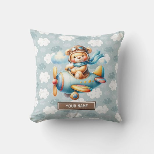 Blauw Bruin Teddy Bear Kussen voor Pasgeboren Baby (Voorkant)