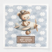 Blauw Bruin Teddy Bear Pilot servetten voor Baby B (Voorkant)