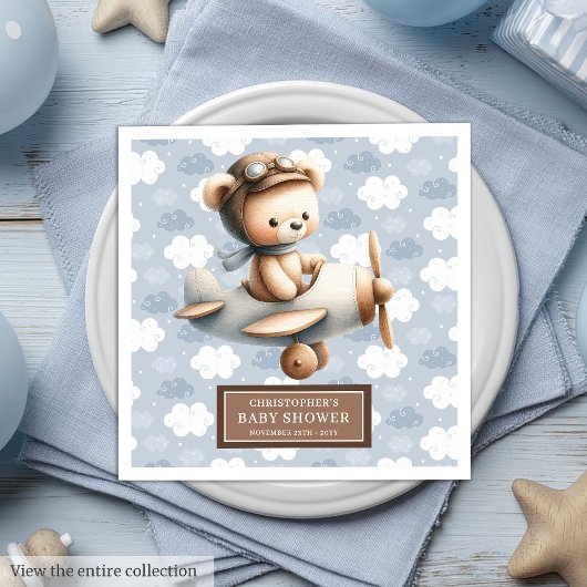 Blauw Bruin Teddy Bear Pilot servetten voor Baby B
