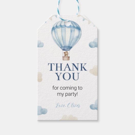 Blauw Bruin Teddy Bear Verjaardag Dank u Label Cadeaulabel (Voorkant)