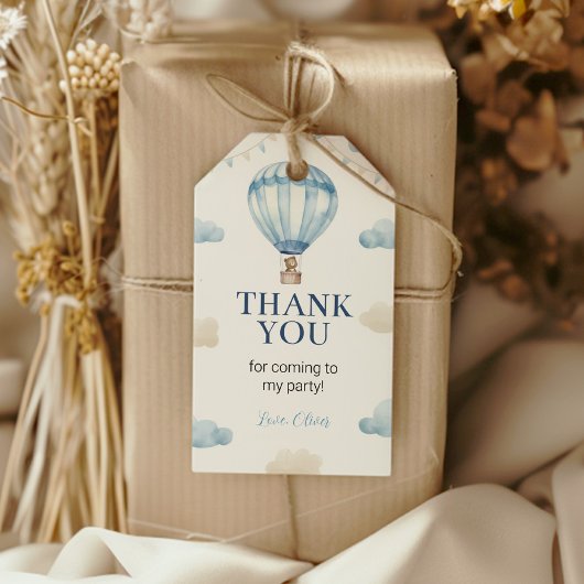 Blauw Bruin Teddy Bear Verjaardag Dank u Label Cadeaulabel