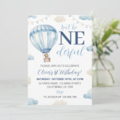 Blauw Bruin Teddy Beer Jongen Verjaardag Uitnodigi Kaart (Staand voorkant)