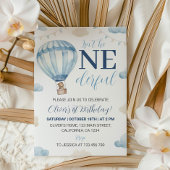 Blauw Bruin Teddy Beer Jongen Verjaardag Uitnodigi Kaart