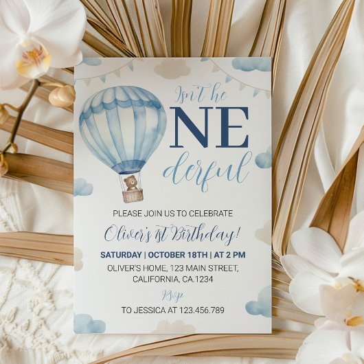 Blauw Bruin Teddy Beer Jongen Verjaardag Uitnodigi Kaart