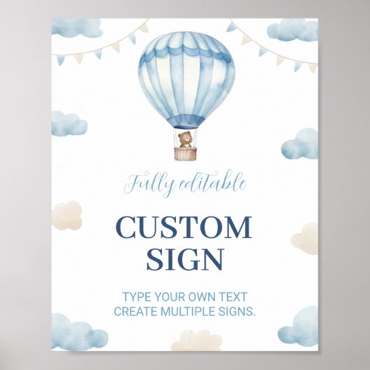 Blauw Bruin Teddy Beer Verjaardag Custom Tafel Tek Poster (Voorkant)