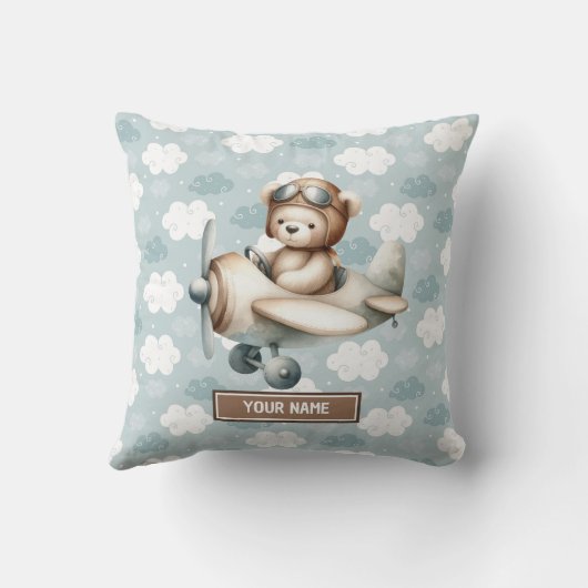 Blauw Bruin Teddy Pillow Kussen Custom Baby Boy Gi (Achterkant)