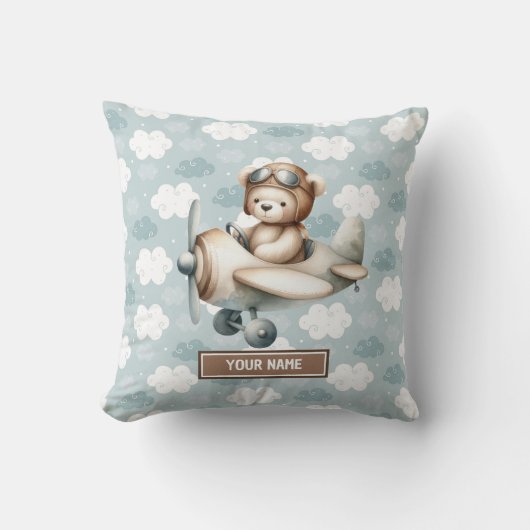 Blauw Bruin Teddy Pillow Kussen Custom Baby Boy Gi (Voorkant)