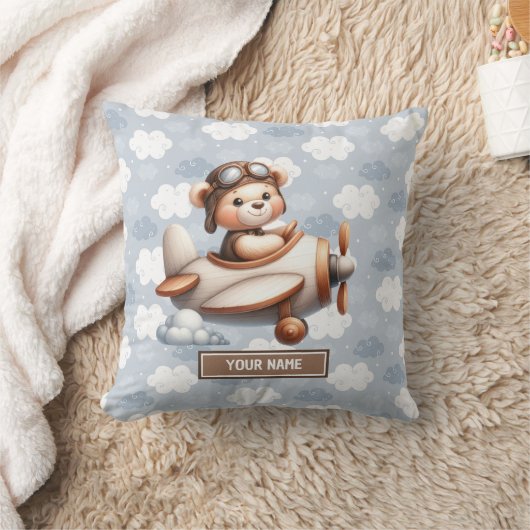 Blauw Bruin Teddybeer Baby shower gepersonaliseerd Kussen (Deken)