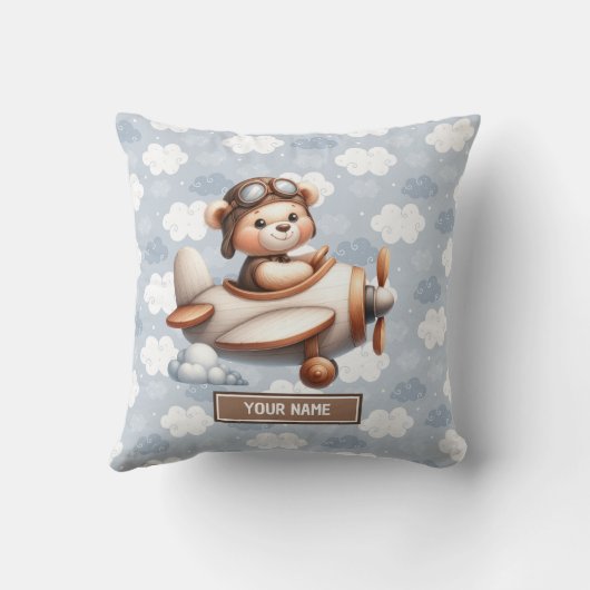 Blauw Bruin Teddybeer Baby shower gepersonaliseerd Kussen (Achterkant)