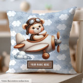 Blauw Bruin Teddybeer Baby shower gepersonaliseerd Kussen