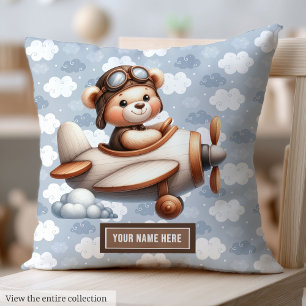 Blauw Bruin Teddybeer Baby shower gepersonaliseerd Kussen