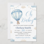 Blauw Bruin Teddybeer Jongen Baby shower Uitnodigi Kaart (Voorkant)