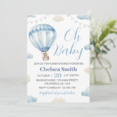 Blauw Bruin Teddybeer Jongen Baby shower Uitnodigi Kaart (Staand voorkant)