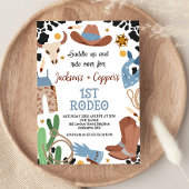 Blauw Bruin Twin Boys Eerste Rodeo 1e Verjaardag Kaart