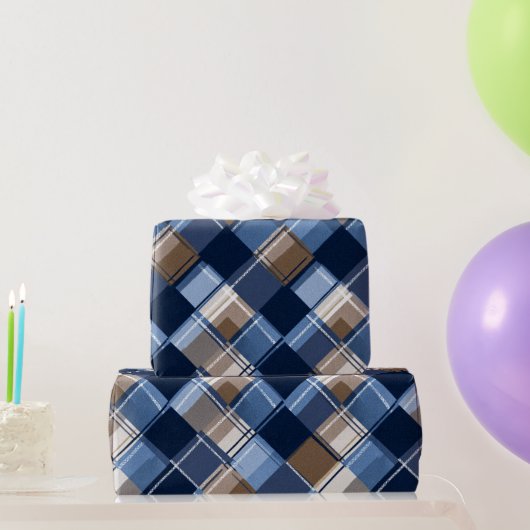 Blauw & Bruin Vaderdagpatroon Cadeaupapier (Feestgeschenken)