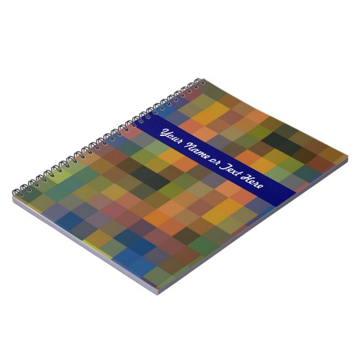 Blauw Bruin Vierkanten Spiraalvormig Notitieboek (Linkerzijde)