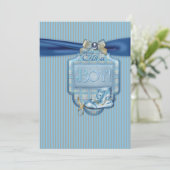 Blauw Bruin Vintage Jongen Douche Uitnodiging (Staand voorkant)