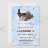 Blauw Bruin Vliegtuig Verjaardag Uitnodigingen (Voorkant)