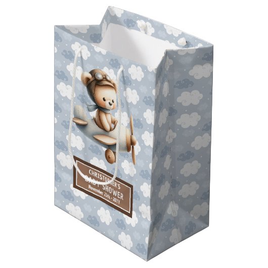 Blauw Bruin Waterverf Beer Baby shower Favoriet Ta Medium Cadeauzakje (Voorkant Gekanteld)