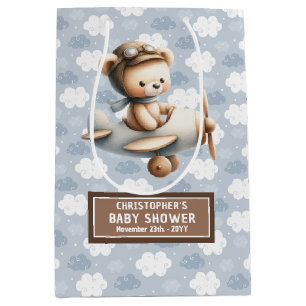 Blauw Bruin Waterverf Beer Baby shower Favoriet Ta Medium Cadeauzakje